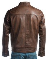 Men's Brown Slim Fit Racer Style Leather Jacket